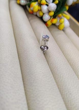 Срібна класична сережка пірсинг гвоздик пусет коло з фіанитом 925 закрутка застібка