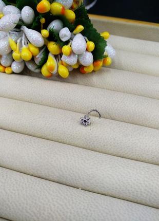 Срібний маленький ніжний пірсинг квітка в ніс з білим фіанітом 9252 фото