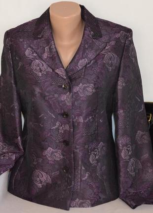 Брендовый фиолетовый пиджак жакет блейзер marcona ацетат принт цветы этикетка1 фото