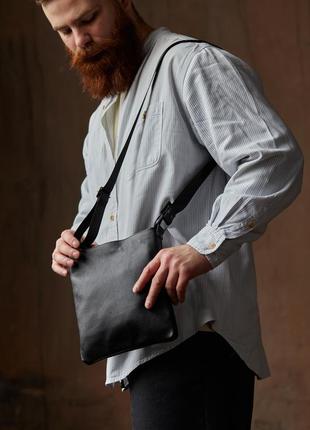 Мужская сумка через плечо, мессенджер из натуральной кожи вместительная барсетка8 фото