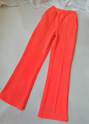 Неонові яскраві кислотні спортивні штани  маломірки  на флісі в наявності яскраво оранжевий кислотни2 фото