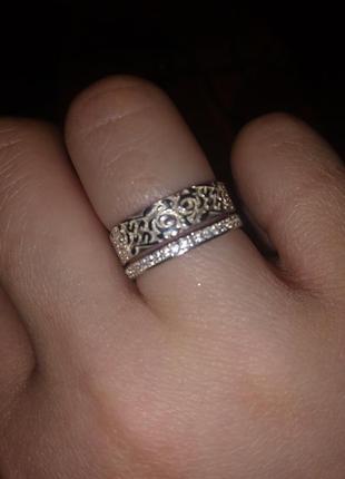 Двойное кольцо серебряное 925 проба 17 размер