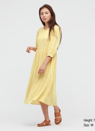 Платье, сукня uniqlo rayon georgette 3/4-sleeve volume flare dress4 фото