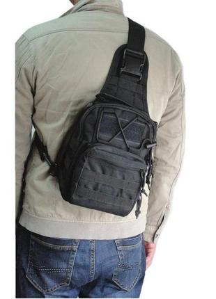 Рюкзак сумка тактическая b14, военная через плечо oxford 600d черный, 26х19х10 см2 фото
