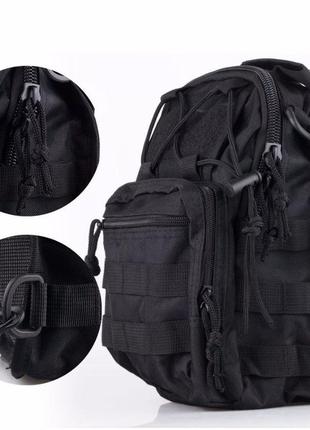 Рюкзак сумка тактическая b14, военная через плечо oxford 600d черный, 26х19х10 см7 фото