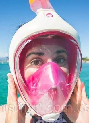 Панорамна маска для плавання, снорклінга freebreath. рожевий, l\xl