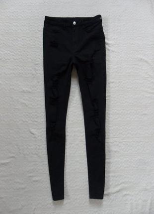 Стильные черные джинсы скинни с рваностями и высокой талией h&m, 8 размер.1 фото