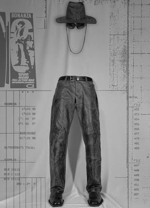 Кожаные брюки ручной работы с принтом гранж ковбой рок байкерские винтажные серые3 фото