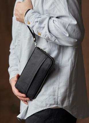 Мужское кожаное портмоне, клатч из натуральной кожи черный2 фото