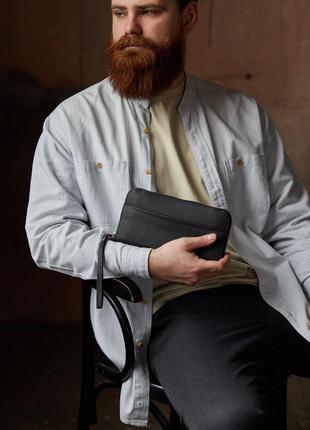 Мужское кожаное портмоне, клатч из натуральной кожи черный7 фото