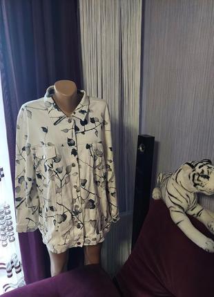 Джинсовая куртка, рубашка в цветочный принт 50-54 размер молочная7 фото