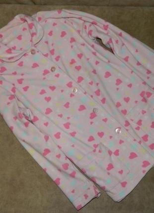 Кофта пижамная розовая с сердечками на пуговицах на девочку подростка 11-13 лет.