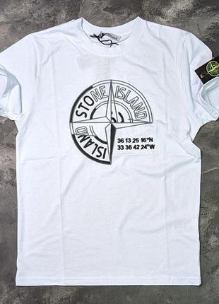 Белая футболка stone island / мужская футболка стоник