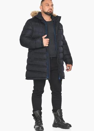 Куртка мужская чёрно-синяя с опушкой модель 497185 фото