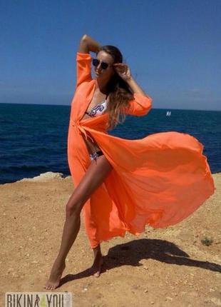 Длинная шифоновая туника для пляжа солнце-клеш оранж