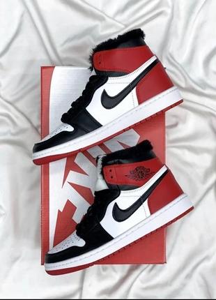 Кросівки nike air jordan retro high red/black/white fur (рр 36-45)