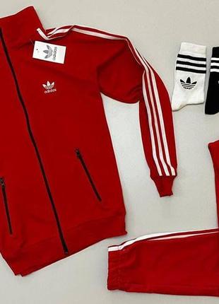 Чоловічий спортивний костюм adidas червоний зі змійкою без капюшона адідас весняний осінній шкарпетки в подарунок