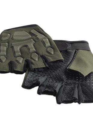 Тактичні рукавички без пальців оливка5 фото