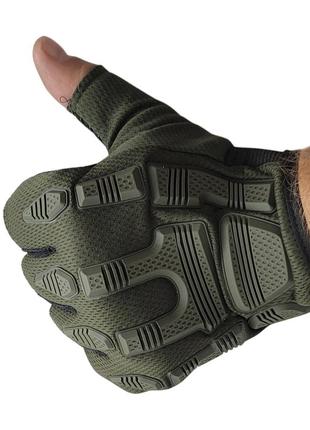 Тактичні рукавички без пальців оливка7 фото