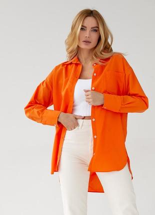 Удлиненная женская яркая оранжевая рубашка1 фото