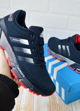 Чоловічі кросівки adidas marathon темно-сині з червоним модні кросівки адідас марафон чудової якості
