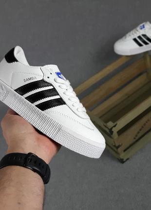 Жіночі літні кросівки adidas samba білі з чорним кеди адідас самба