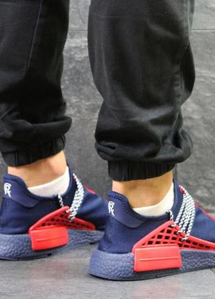 Чоловічі кросівки демісезонні текстильні в стилі adidas nmd human race сині з червоним2 фото