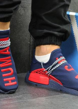 Мужские демисезонные кроссовки текстильные в стиле adidas nmd human race синие с красным5 фото