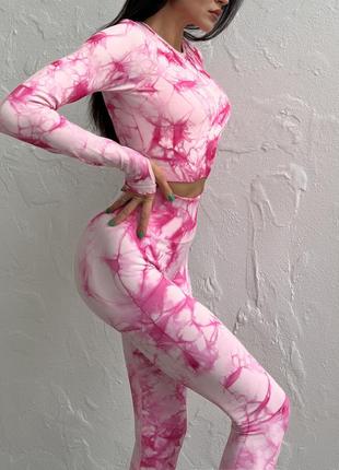 Фитнес костюм marble розовый (рашгард + леггинсы)4 фото