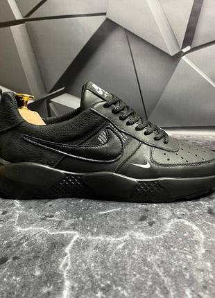 Стильные кроссовки найк nike черные кожаные мужские (весна/осень/деми/демисезонные,лето) весенние, осенние, летние 6