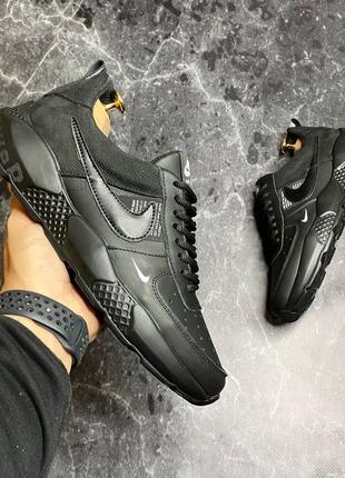 Стильные кроссовки найк nike черные кожаные мужские (весна/осень/деми/демисезонные,лето) весенние, осенние, летние 2
