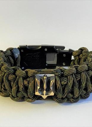 Браслет с ножом и гербом украины из паракорда плетение королевская кобра под заказ + брелок в подарок