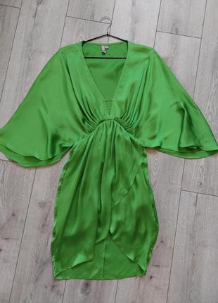 Атласное платье миди, яркая зелень, asos (размер  36)1 фото