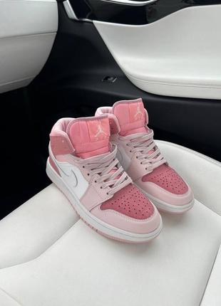 Женские кожаные кроссовки air jordan 1 retro 1 « digital pink» демисезон