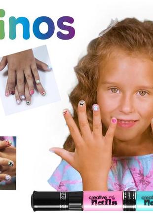 Детский лак-карандаш для ногтей malinos creative nails на водной основе (2 цвета нюд + белый)10 фото