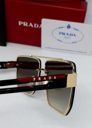 Prada чоловічі сонцезахисні окуляри коричневий градієнт в золотому метвлі7 фото