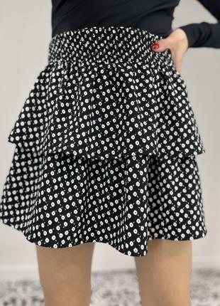 Короткая шифоновая юбка / юбка в цветочный принт1 фото