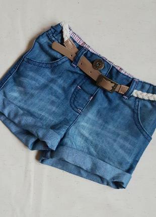 Шорты джинсовые f&f англия тонкие с ремнем на 2-3 года (92-98см)1 фото