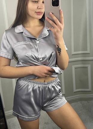 Пижама, шелковая пижама, пижама с шортиками3 фото