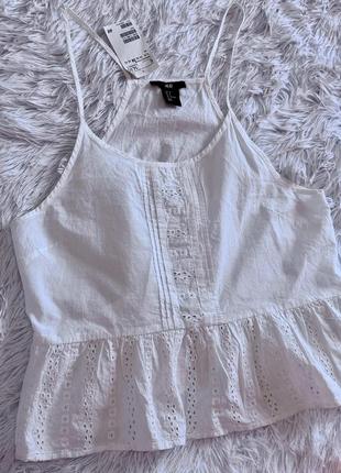 Белая хлопковая майка h&m