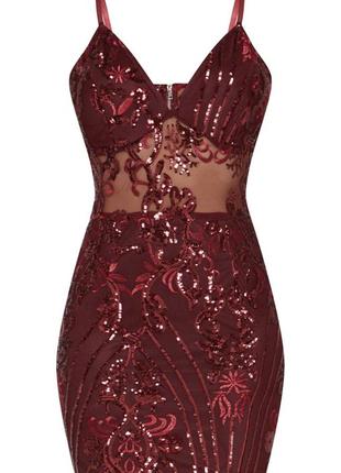 Бордовое платье с пайетками5 фото