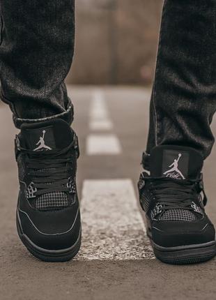 Мужские высокие кожаные кроссовки nike air jordan retro 4 black cat#найк4 фото