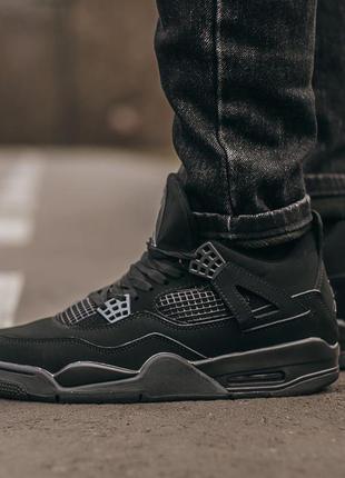 Мужские высокие кожаные кроссовки nike air jordan retro 4 black cat#найк6 фото