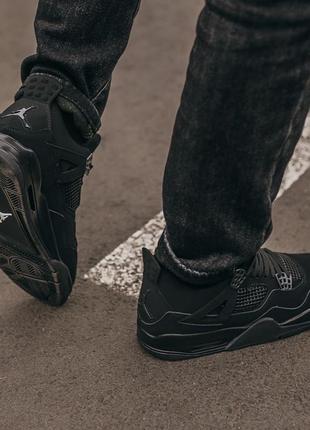 Мужские высокие кожаные кроссовки nike air jordan retro 4 black cat#найк9 фото