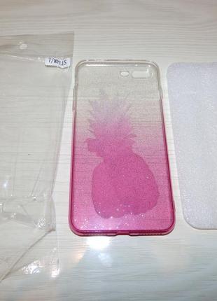 Чохол для iphone 7 plus / 8 plus рожевий ананас із блискітками6 фото