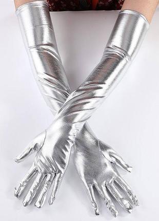 Перчатки длинные выше локтя высокие винтаж винтажные серебристые серебряные блестящие атлас атласные ретро оперные10 фото