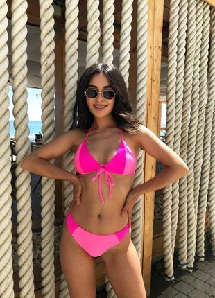 Женский стильный пляжный красивый классический купальник модный трендовый розовый1 фото