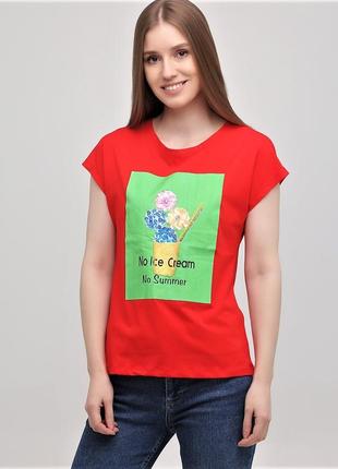Жіноча футболка monte clothing червона з принтом, написом та декором s-m (44-46)