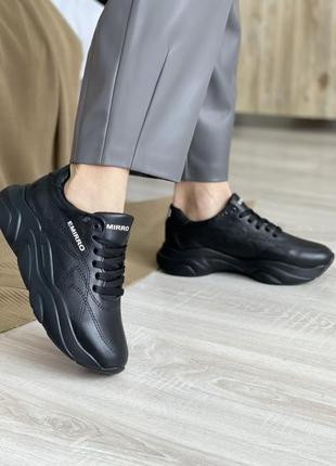 Жіночі кросівки шкіряні весняно-осінні чорні emirro жсс-16-01 декорация5 фото