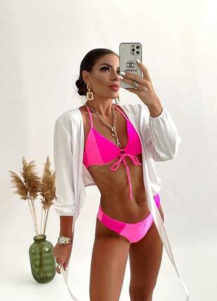 Женский стильный пляжный красивый классический купальник модный трендовый розовый1 фото